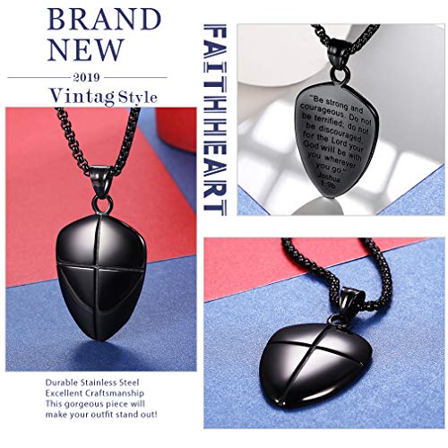 Shield Armor Of God Necklace Joshua 1 9 Cross Faith Shield Pendant Amulet For Man Black Stainless Steel Christian Jewelry #TOP4