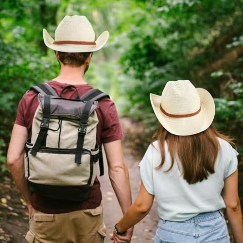 Image of JaGely 12 Pcs Straw Cowboy Hats for Women Men, Wide Brim Summer Hat Bulk Sun Protection for Western Themed Party