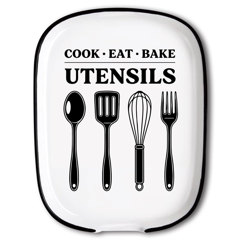 ANATTASOUL Soporte para cucharas de café de cerámica para estufa, cucharas y espátulas, patrón de 4.5 x 5.9 pulgadas, soporte grande para cucharaditas, soporte decorativo para utensilios de cocina de