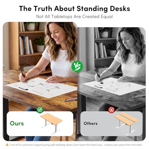 Image of FEZIBO One-Piece Standing Desk, 55 inchx24 inch Seamless Tabletop Electric Height Adjustable for Home Office, Study Rooms & Multi-Device Workstations, Rustic Brown