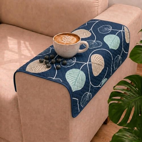 Image of STITCHNEST 'Frostvine Collection' Sofa Armrest Cover | Cotton Quilted Fabric, Washable & Durable for Modern Living (18 x 22 Inches)