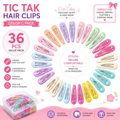 Image of Small Kids Tic Tac Hair Clips Cute Multi Color Hair Accessories | Girls & Toddlers | Non-Slip, Lightweight & Durable Metal Hairpins | Stylish Baby Hair Clips (Color C Pack of 36)