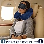 Sintuff 2 Pack Inflatable Travel Pillow for Airplanes Inflatable Neck Flight Pillows with Compact Bag and Blindfold for Traveling, Airplane, Train, Car, Office(Peacock Green and Blue) - Image 5