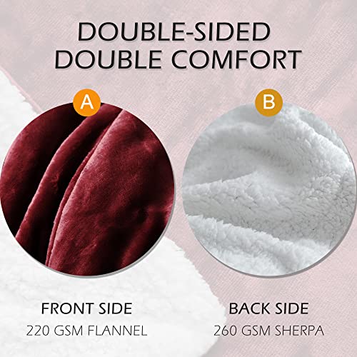 Viecomoa Burgundy Sherpa Fleece Blanket Queen Size 90"X90" For Bed Premium Large Flannel Plush Throw Blanket For Sofa Couch, Soft Ultra Comfy Fuzzy Blankets And Throws For All Seasons #TOP2
