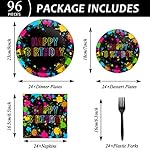 chiazllta 96 Pcs Neon Party Paper Plate and Napkins Neon Birthday Party Decorations Glow in the Dark Birthday Paper Supplies Disposable Glow Tableware for Party Favors 24 Guests - Image 2