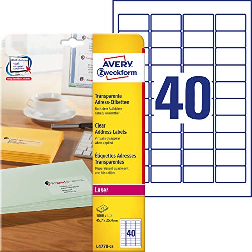 Étiquettes transparentes laser 45,7 x 25,4 mm Avery Zweckform L4770-25