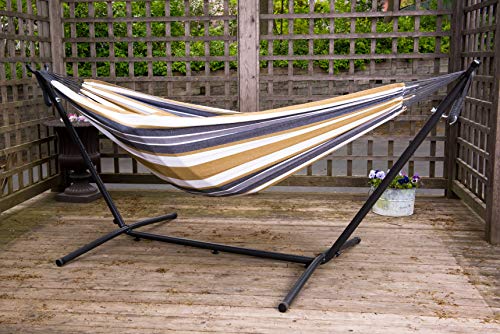 Vivere Double Cotton Hammock with Space Saving Steel Stand, Desert Moon with Charcoal Frame (450 lb Capacity, 110"L x 47"W - Premium Carry Bag Included) - Image 3