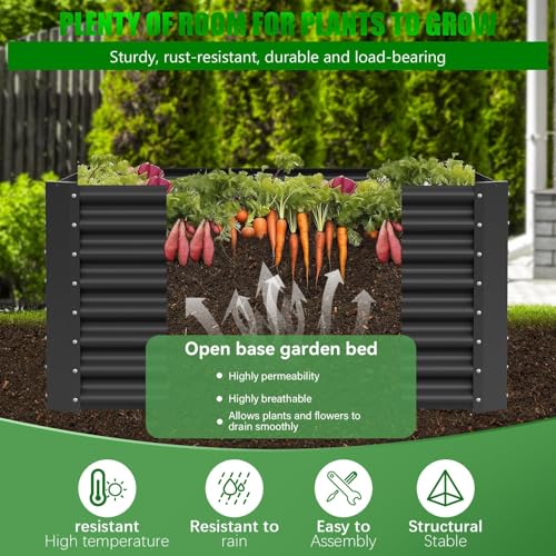 Raised Garden Bed, 4x2x1ft Large Outdoor Metal Planter Box,60 Gal Soil Capacity, Galvanized Raised Garden Bed Kit for Flower Plants, Fruits, Vegetable Herbs by DWALE - Image 4