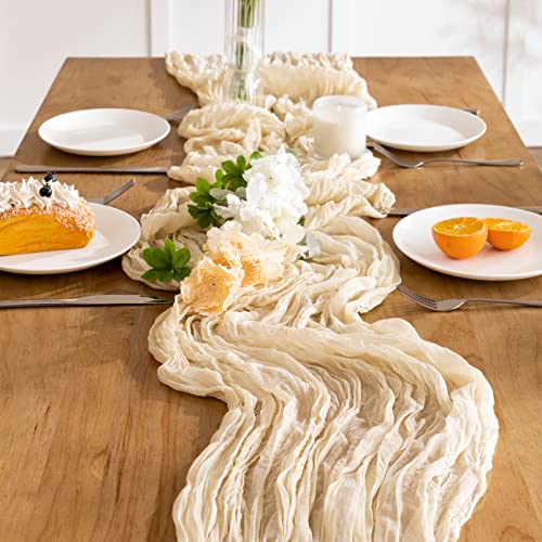 joybest 10 Pack Beige Cheesecloth Table Runner, 35 x 120 Inch Boho Gauze Table Runner Rustic Romantic Sheer Long Table Runners for Wedding Party Bridal Birthday Baby Shower Table Decorations - Thumbnail 6