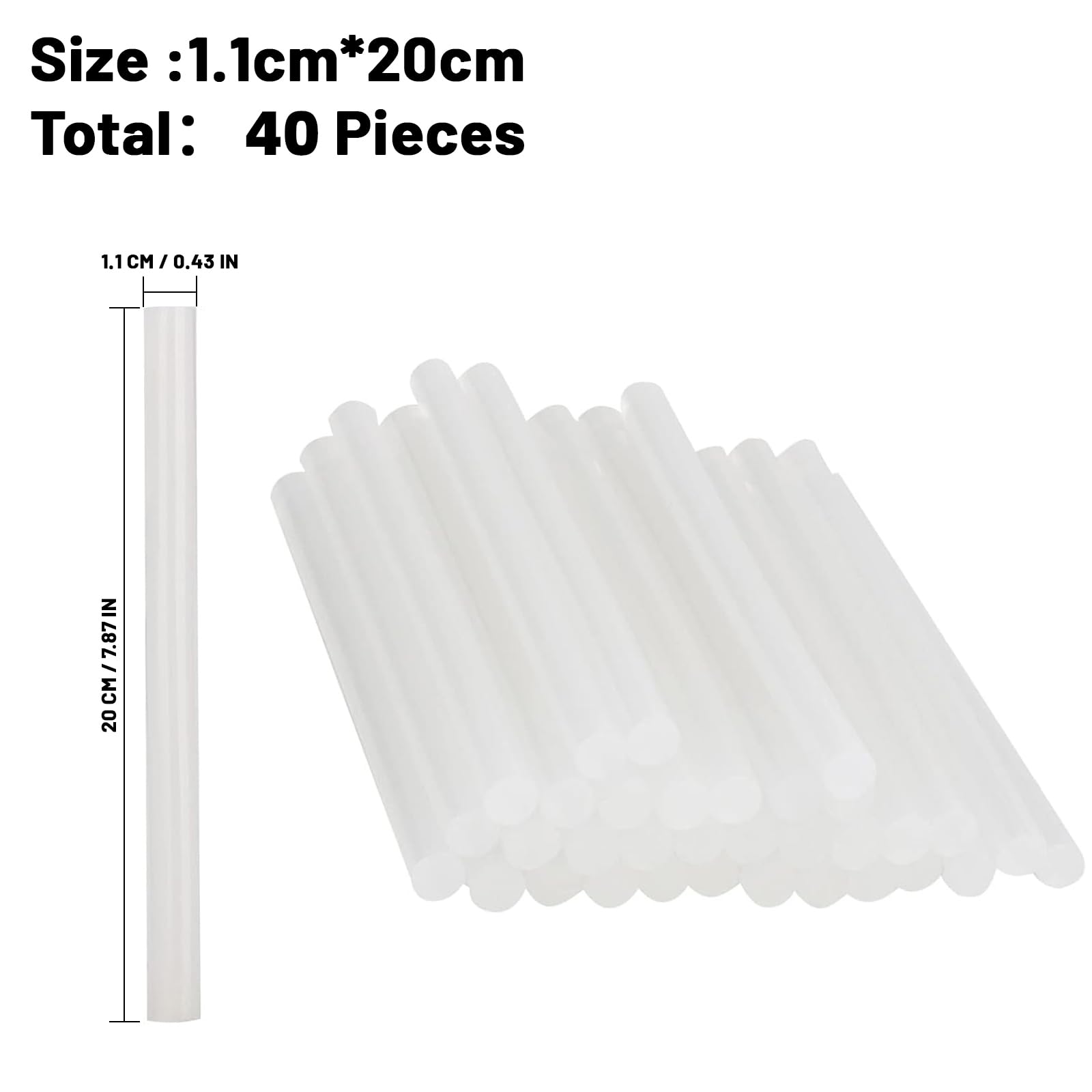 40 Pcs Barras de Pegamento Termofusible 11mm x 200mm, Palos de Pegamento Transparente, barras de pegamento transparentes universales, ideal para bricolaje, artesanías, ocio