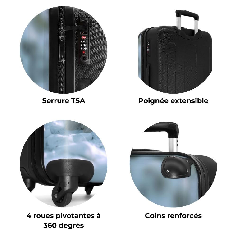 NoBoringSuitcases.com Valise Enfant, Grande Valise, Valise Personnalisable, Bagages Enfant, Serrure TSA, Valise 23kg, Taille M, Valise Grande Taille (67cm - 72L), (Ours Polaire, Pingouin - Blanc)