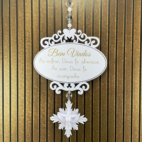 Guirlanda Bem Vindos Porta Entrada Decoração Pingente Raio Espírito Santo Plaza Design 37x25cm