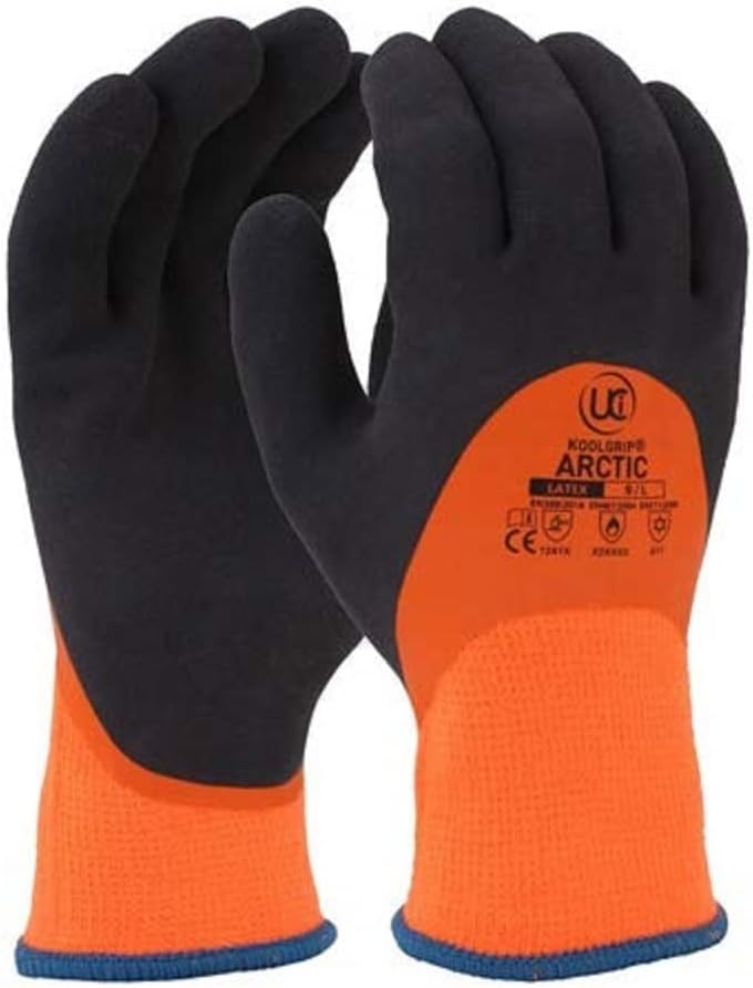 UCI KoolGrip ARCTIC Thermal Dual Latex Waterproof Grip Work Gloves ORANGE (9/Large)