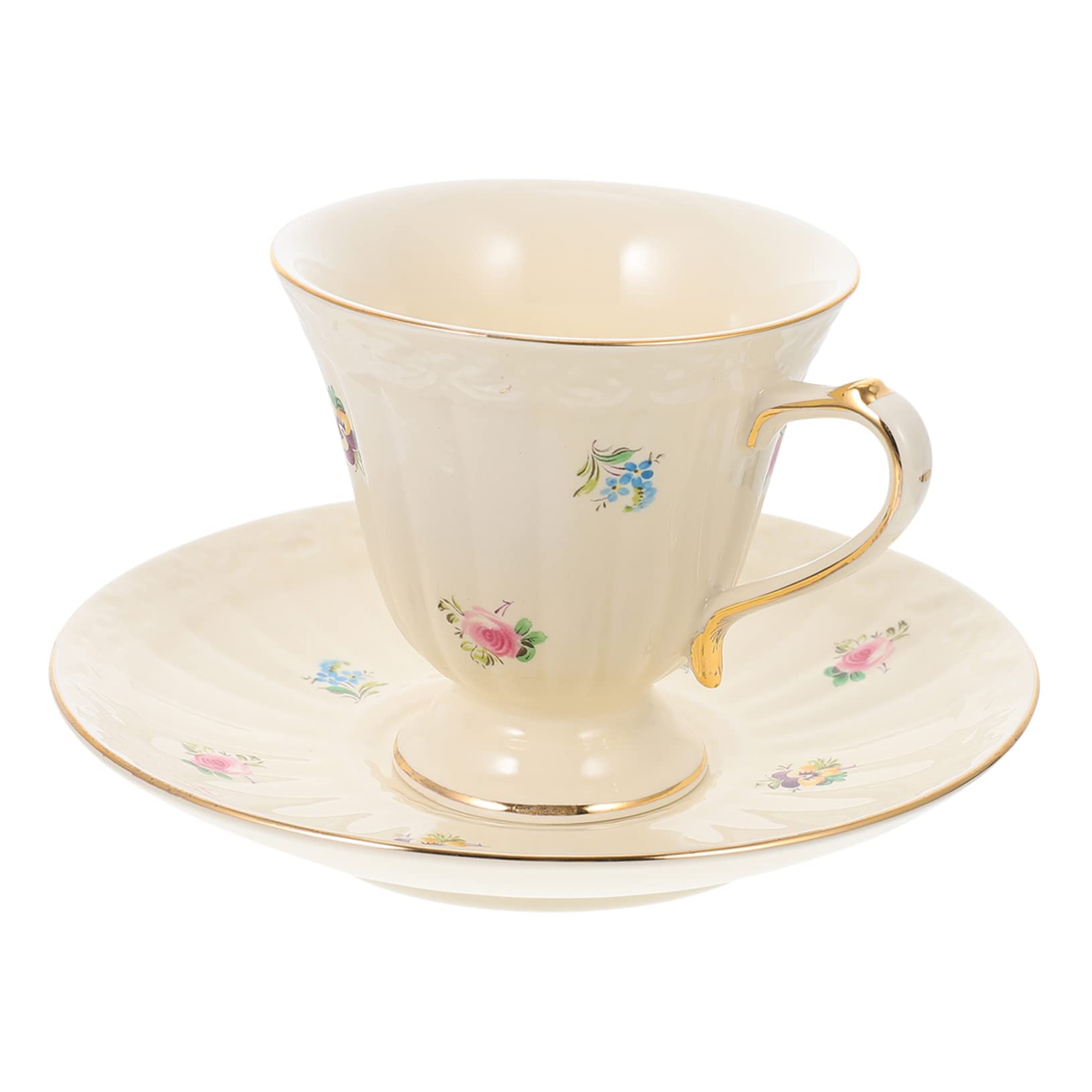 MAGICLULU Set Tazza e Piattino da Caffè in Ceramica Bianca, Stile Europeo Rétro, per Caffè, Tè o Latte in Ufficio al Bar
