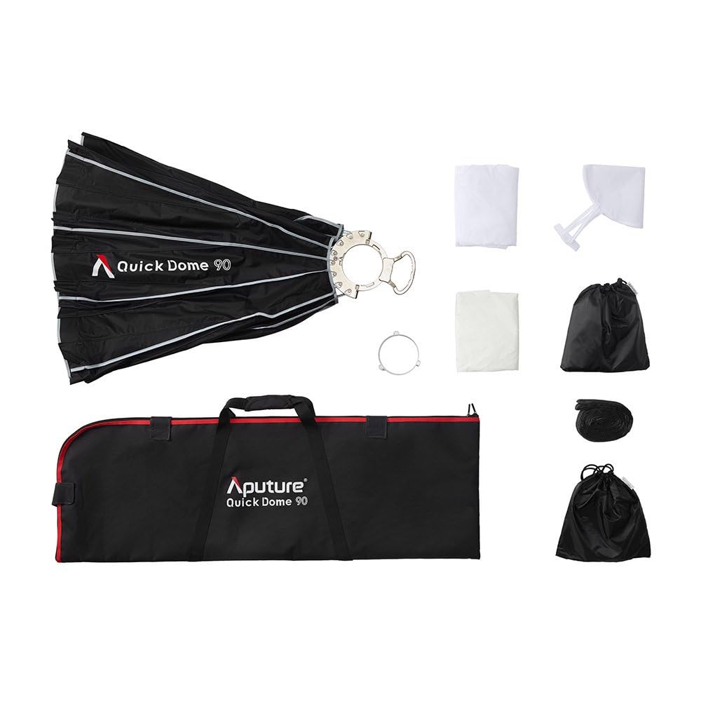 Aputure Light Dome Quick Dome 90 Softbox Support circulaire Bowens avec système de libération rapide, diffusion, grille de contrôle de la lumière et sac de transport pour lumière vidéo LED 90 cm