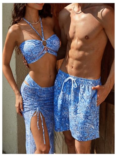 Men's Paisley Print Swim Trunks Drawstring Waist Hawaiian Beach Shorts Boho Board Shorts Bathing Suit4