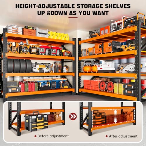 Image of RAVIGIN 3000LBS Storage Shelves, 48 inch W Garage Shelving Heavy Duty Metal Adjustable Garage Shelves, Shelving Units Industrial Shelving for Warehouse, 48 inch W x 23.7 inch D x 70 inch H,Orange