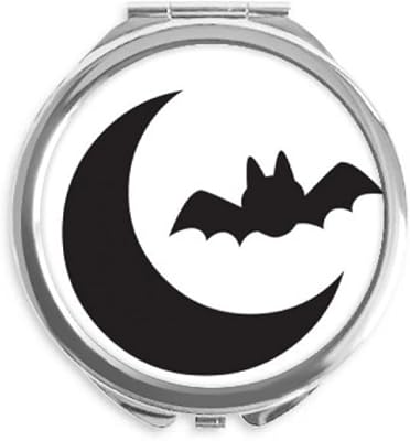 Moon Bat Happy Fear Halloween Hand Compact Mirror Round Portable Pocket Glass