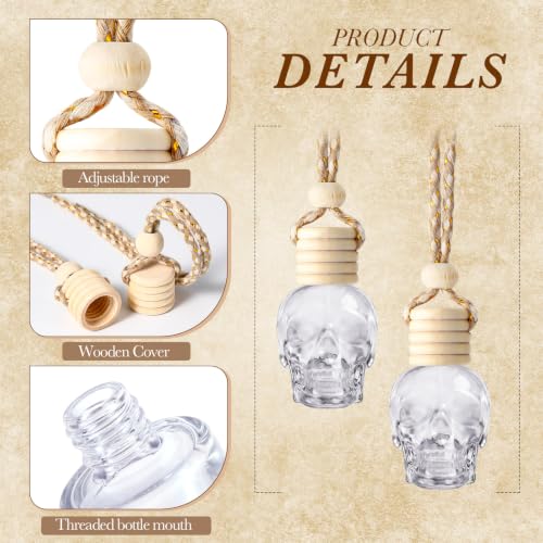 BBTO 200 Pcs Hanging Car Diffuser Bottles Bulk, Empty Clear Glass Air Freshener Bottles with Wooden Cap for Perfume Essential Oils Fragrance Aromatherapy Ornament(Skull) by BBTO - Used condition - Image 3