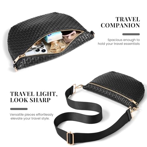 Image of Woven Crossbody Bags For Women, Checkered PU Waist Pack Travel Sling Bag