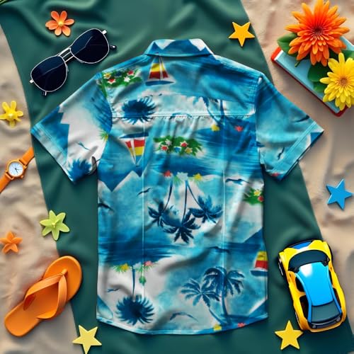 Image of Tommy Bahama Boys Classic Woven Button-Down Short-Sleeve Hawaiian Shirt with Pocket for Kids