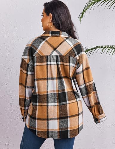 Zeagoo Women's Plus Size Flannel Plaid Shacket Button Down Flannel Shirts Long Sleeve Casual Fall Jacket 20243