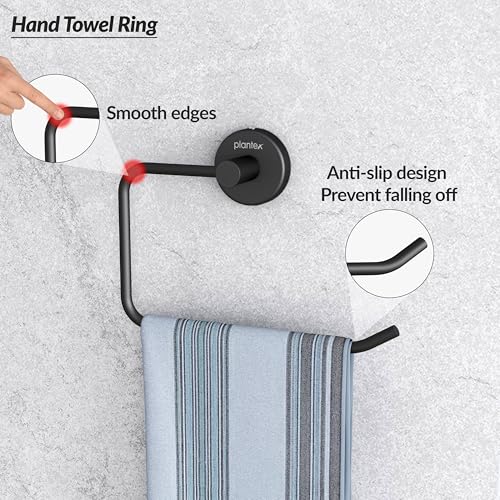 Image of Plantex Stainless Steel Towel Ring for Wash Basin /Towel Hanger for Wash Basin /Napkin Holder for Bathroom /Towel Hanger /Bathroom Accessories (Black - Half Square)