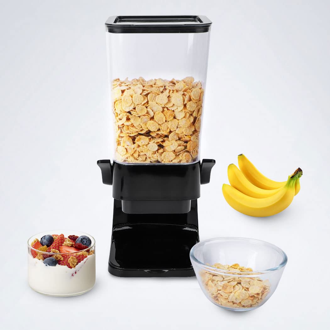 Conworld Cereal Dispenser Countertop, Large Capacity Rice Dispenser Cereal Container Storage, Not Easy to Crush Food, Dry Food Dispenser for Rice, Candy & Snack, Black (5000ml)