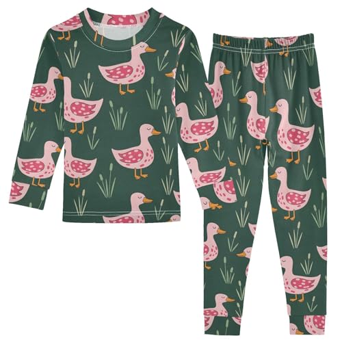 Pajama Sets Long Sleeve Pink Ducks on Green Soft Comfy Sleepwear 2 Piece PJS 3-8T