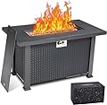 Propane Fire Pit Table - 44 Inch Rectangle Fire Table, 50000BTU with Cover, Rain Cover, Sturdy Steel & Iron Fence Surface -Companion for Your Garden