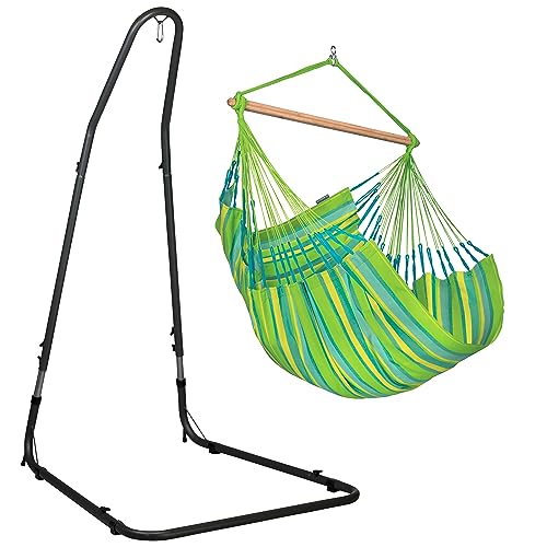 LA SIESTA® Domingo Hängesessel & Stahlgestell - Wetterfest Hängesessel Gestell für Hängeschaukel, Ständer für Hängesessel, Indoor Outdoor Balkon Garten Hängesessel - 2 Personen Comfort Size, Lime