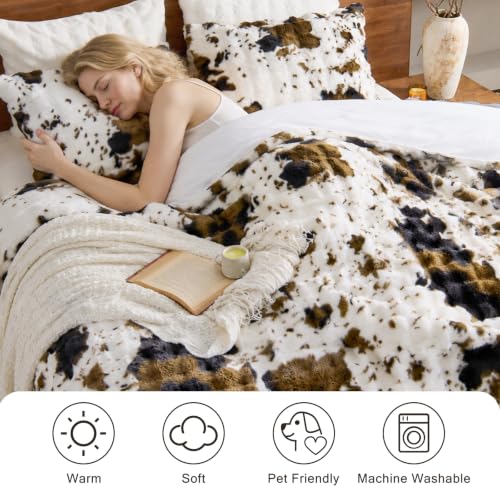 Image of EMME Fluffly Faux Rabbit Fur Bubble Comforter Set Twin, Cow Print