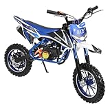 50cc Kids Dirt Bike,2-Stroke Gas Mini Bike, Dirt Bike for Kids 8-14,Gas Power Pocket Rocket Bike,Gas Motorcycle with Front Rear Disc Brakes, Off Road Mini Motorcycle Max Speed 25KM/H Blue White