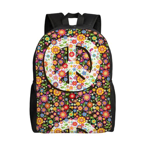 60s 70s Hippie Flowers Peace Love Backpack Simple Leisure Travel Backpack Outgoing Daypack 16 inch