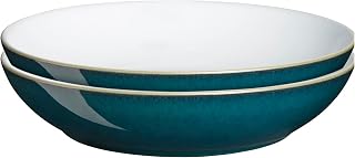 Greenwich Pasta Bowls Set of 2 - Dishwasher, Oven, Microwave, And Freezer Safe, 1050ml, 22cm - Green, White Ceramic Stoneware Tableware - Chip & Crack Resistant
