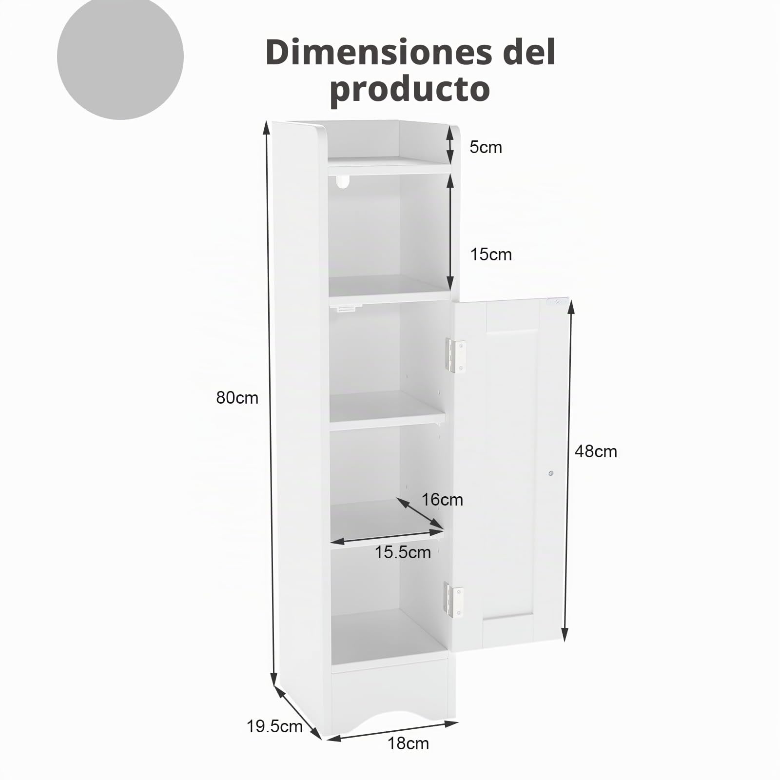 LIFEZEAL Armario de Baño Pequeño, Independiente con Puerta, Armario Estrecho para Baño con Estantes Ajustables, Armario de Suelo para Espacios Pequeños (Blanco)