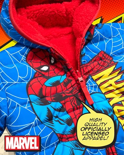 Image of Marvel Spider-Man Boys Puffer Jacket Reversible Sherpa Fleece Lining Coat