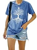 Women Life Tree Shirt Plant Graphic Tees Outdoor Nature Hiking Camping Short Sleeve Top (A-Blue, Med