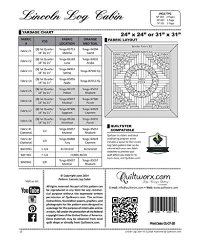 Quiltworx Judy Niemeyer Lincoln Log Cabin Pattern #TOP8