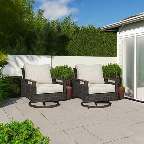 Signature Design by Ashley Paradise Trail Outdoor Swivel Upholstered Lounge Chair with All Weather Cushion, Set of 2, Cleanable Performance Fabric, Beige - Image 8