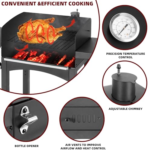Charcoal Grills Outdoor BBQ Grill with 2 Side Table,Barbecue Grill Smoker with 343 Sq.in.Cooking Area for Outdoor Cooking Backyard Camping Picnics Beach by DNKMOR - Image 4