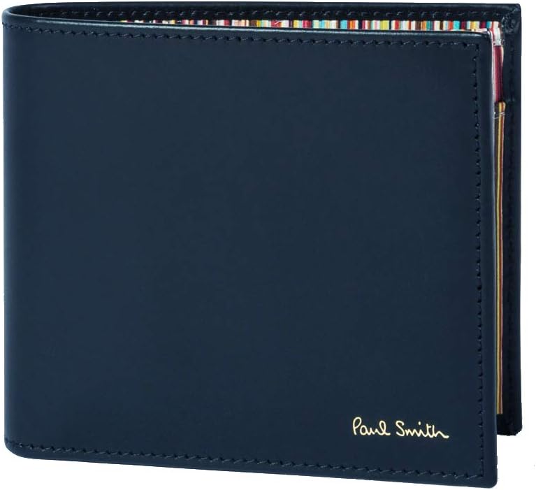 Paul Smith Navy Leather Billfold Wallet with Signature Stripes Interior