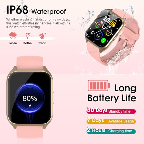 Image of Smart Watch for Men Women (Answer /Make Calls), 1.85 inch HD Fitness Smartwatch | Fitness Tracker with Heart Rate and Sleep Monitor, 110+ Sports Modes, IP68 Waterproof Activity Tracker for iOS /Android, Pink
