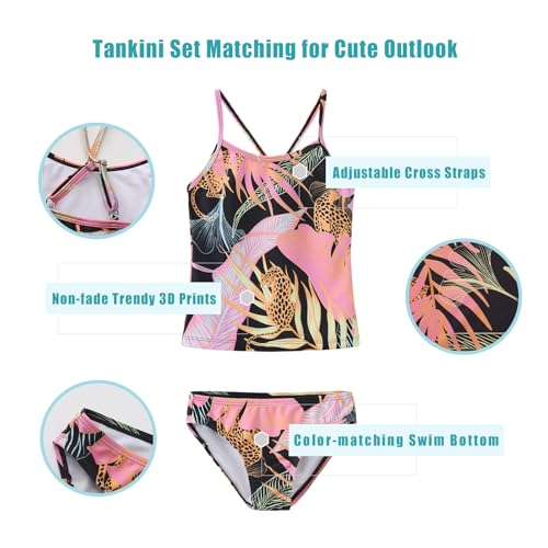 Image of Girls 3 Piece Swimsuits Set Long Sleeve Rash Guard for Girls Tankini Bathing Suits Beach Swimwear 3-16 Years