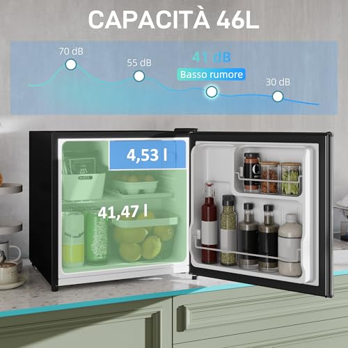 Homcom Mini Frigorifero Da Tavolo 46 Litri, Frigo Piccolo Con Scomparto Per Ghiaccio, Porta Reversibile, Temperatura Regolabile E Piedini Per Camera Da Letto, Ufficio, Colore Argento - 3