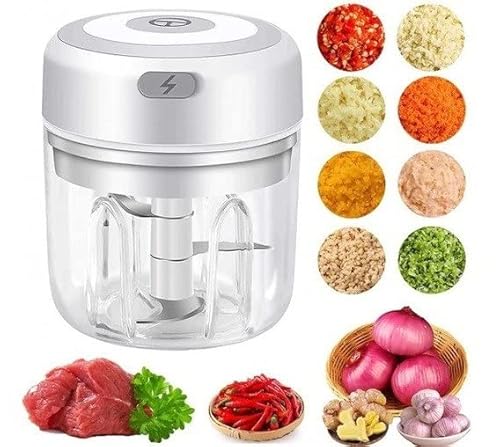 Chopper/Mincer Portable And Wireless With Usb Charger, White Color With Three Blades Ideal For Vegetables Onion Ginger Pepper Spices Meat Baby Food Seasoning - Latam Concept #TOP1