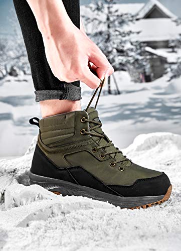 UPSOLO Mens Ankle Backpacking Hiking Boots Snow Booties Warm Soft Sole Comfortable Extra Wide Width Thicken Lightweight Walking Casual Sneakers(9102 Green 44)