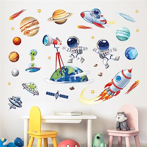 decalmile Outer Space Planets Wall Decals Rocket Astronaut Spacecraft Alien Wall Stickers Baby Nursery Kids Bedroom Living Room Wall Decor - Image 3
