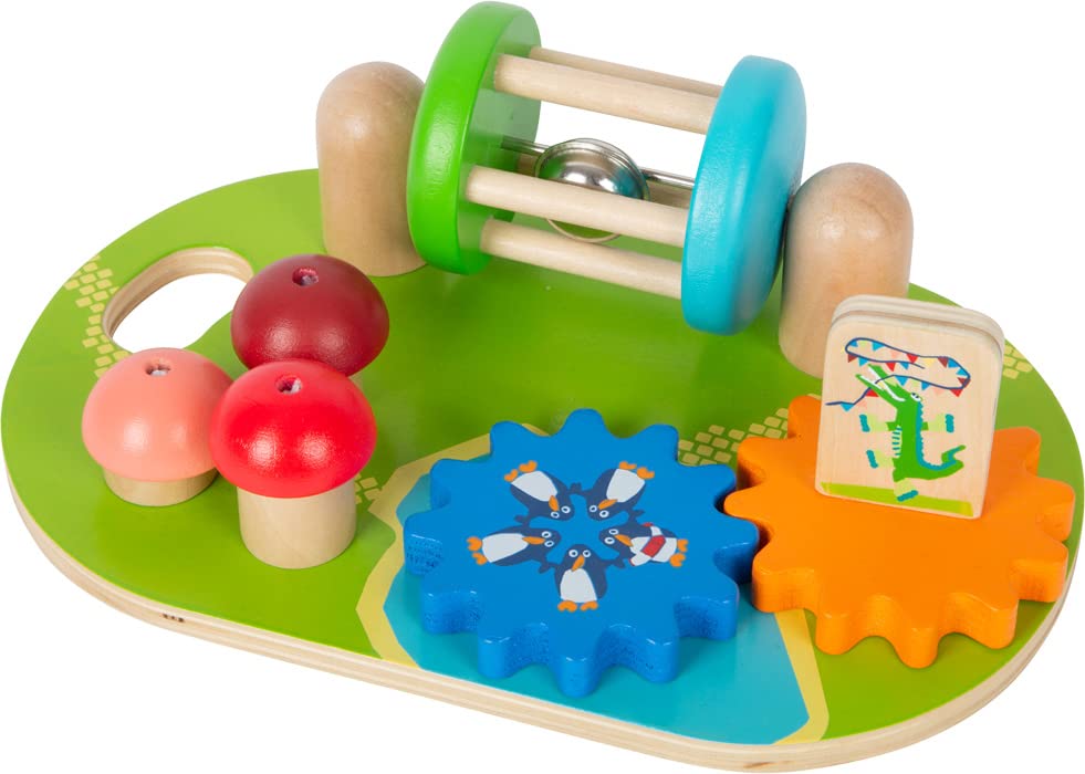 Small Foot Wooden Theme Park Motor Activity Board, brightly coloured, incl. gears and rotating rattle w/bell, 12289 - Image 2
