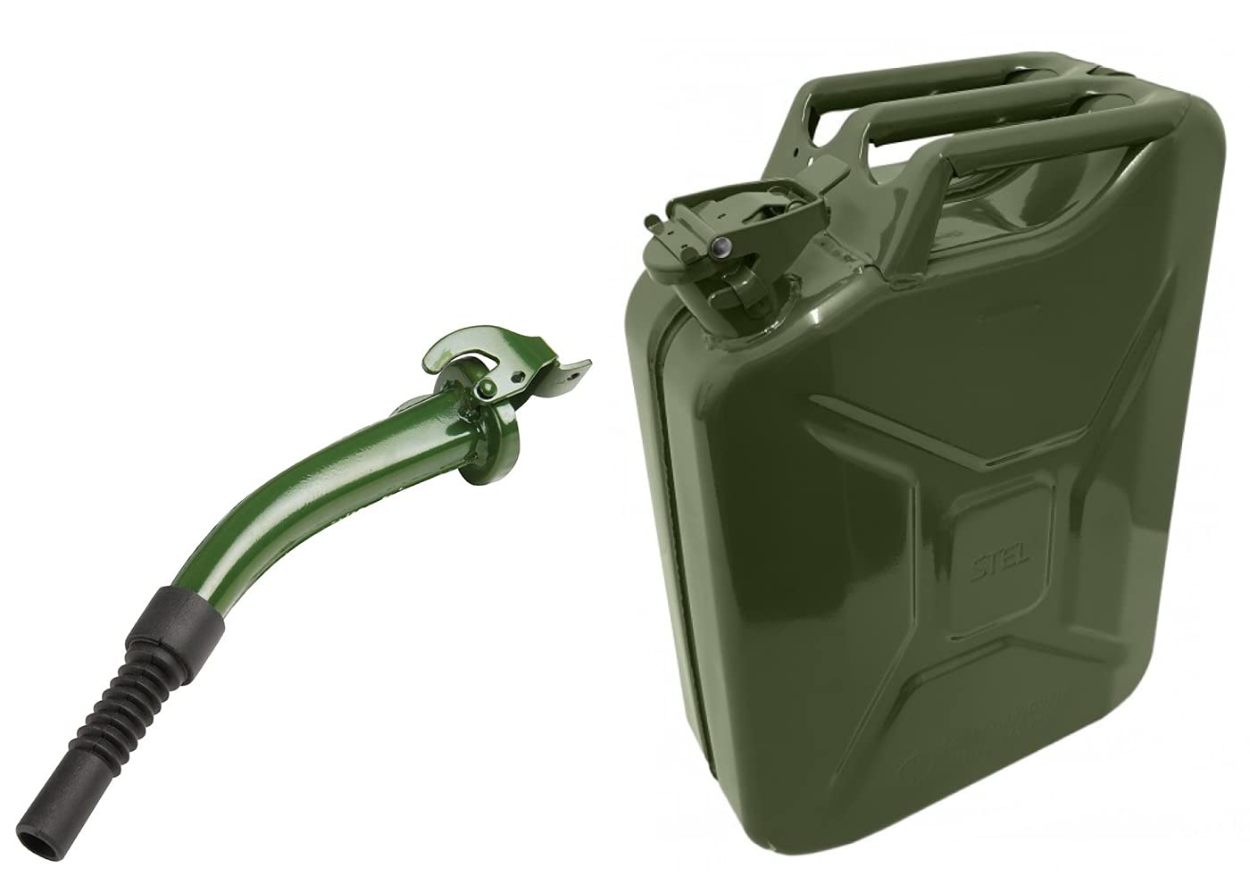 Green Jerry Can 5,10,20 Litre Metal with Flexible Metal Spout - for Petrol and Diesel Oil Liquid - UN-Approved - With Spout Nozzle – Inspected (5L Jerry Can With Spout)